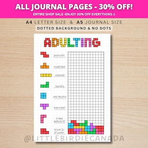Adulting Tracker - AFDRUKBARE dagboekpagina - maandelijkse Tracker - Fun Habit Tracker - volwassen taaktracker - afdrukbare plannerpagina - taaktracker