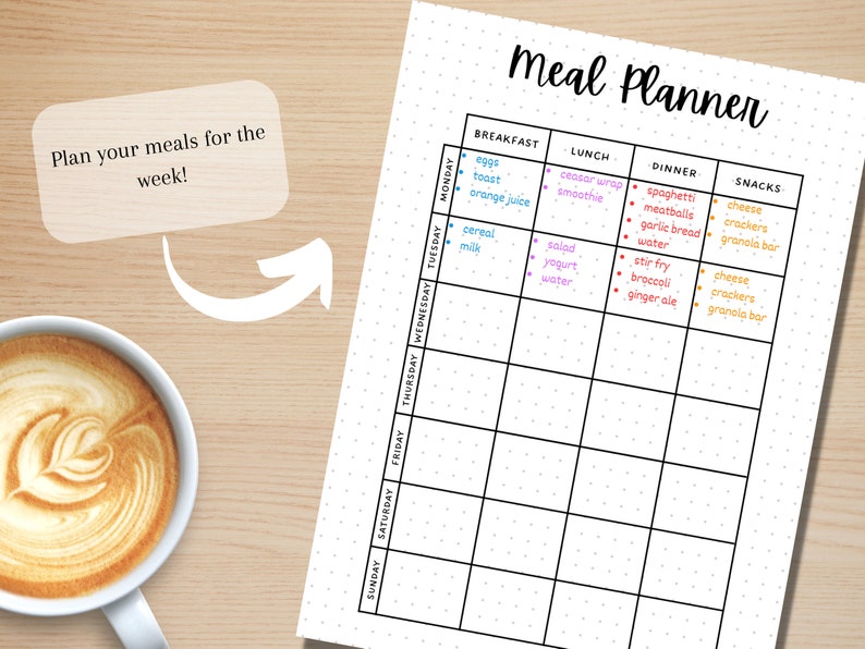 Meal Planner - PRINTABLE Journal Page - Planner Page - Printable Meal Plan Template - Food Journal - Food Log - Food Tracker - Food Diary image 2
