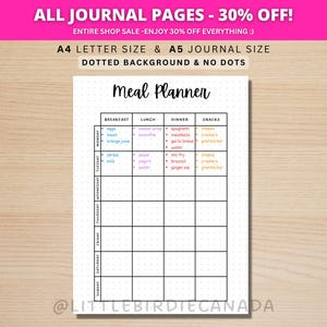 Planificateur de repas - page de journal imprimable - page de planificateur - modèle de plan de repas imprimable - journal alimentaire - bûche de nourriture - nourriture tracker - journal alimentaire