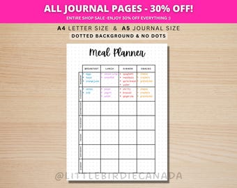 Meal Planner - PRINTABLE Journal Page - Planner Page - Printable Meal Plan Template - Food Journal - Food Log - Food Tracker - Food Diary