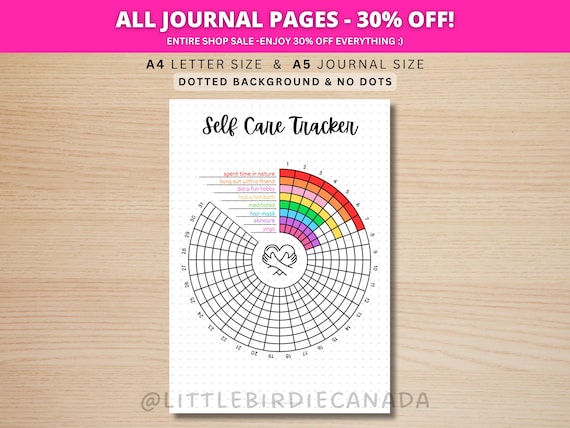 Self Care Tracker Wheel - PRINTABLE Journal Page - Planner Page - Monthly Tracker - Track Self Care - Habit Tracker - Skin Care Tracker