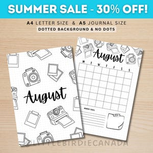 August Title Page - Polaroid - August Calendar - PRINTABLE Calendar - Journal Title Page and Calendar Set - Journal Cover Page