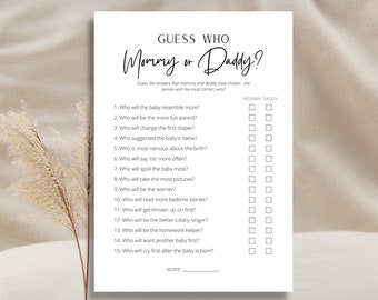 Guess Who Mommy or Daddy Game Baby Shower Party Game Mommy or Daddy Game Baby Shower Game Who Said It Trivia Game Minimalist Game Mom or Dad