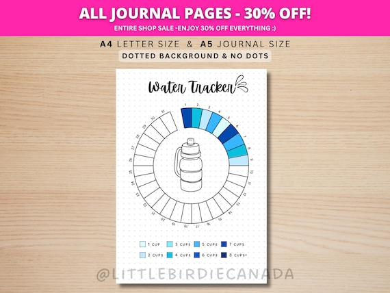 Water Tracker Monthly - PRINTABLE Journal Page - Planner Page - Daily Tracker - Monthly Tracker - Water Log - Health Tracker