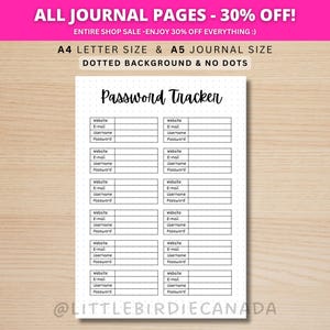 Password Tracker - Password Log - Password Organizer - Password Keeper - PRINTABLE Password Tracker - Printable Journal Page - Password List