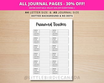Password Tracker - Password Log - Password Organizer - Password Keeper - PRINTABLE Password Tracker - Printable Journal Page - Password List