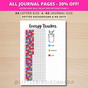 Energietracker - AFDRUKBARE dagboekpagina - plannerpagina - stemmingstracker - gezondheidsdagboek - gezondheidslogboek - gezondheidstracker - productiviteitstracker