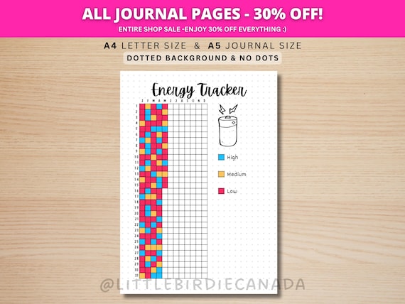 Energy Tracker - PRINTABLE Journal Page - Planner Page - Mood Tracker - Health Journal - Health Log - Health Tracker - Productivity Tracker