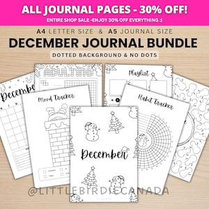 Lot de journaux de décembre - thème bonhomme de neige - pages de journal imprimables - noir et blanc - agenda de décembre - agenda de décembre - agenda imprimable