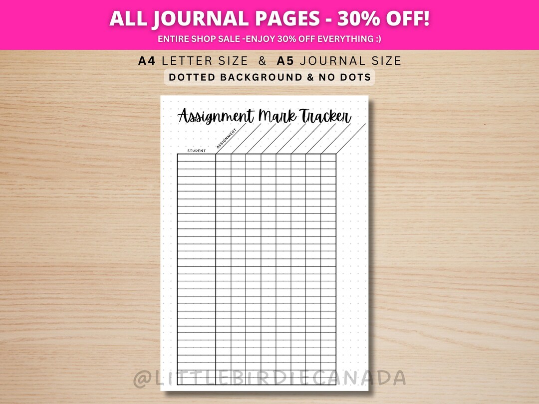 Assignment Mark Tracker - PRINTABLE Teacher Planner Page - Grade ...