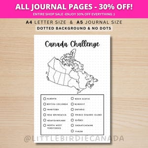 Canada Challenge - PRINTABLE Journal Page - Travel Planner Page - Travel Challenge - Canada Travel Checklist - Canada Map - Travel Game