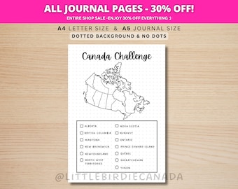 Canada Challenge - PRINTABLE Journal Page - Travel Planner Page - Travel Challenge - Canada Travel Checklist - Canada Map - Travel Game