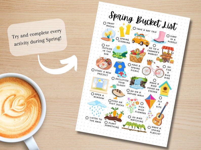 Lista delle cose da fare in primavera - Attività primaverili - Pagina del diario STAMPABILE - Pagina dell'agenda - Lista delle cose da fare in primavera - Elenco delle attività primaverili - Elenco delle cose divertenti in primavera immagine 3