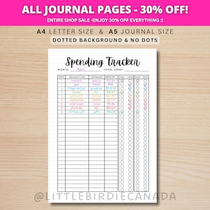 Spending Tracker - PRINTABLE Journal Page - Planner Page - Spending Log - Finance Tracker - Expense Tracker - Money Tracker - Money Spending