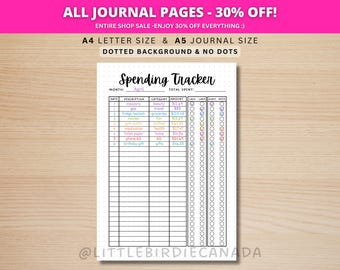 Spending Tracker - PRINTABLE Journal Page - Planner Page - Spending Log - Finance Tracker - Expense Tracker - Money Tracker - Money Spending