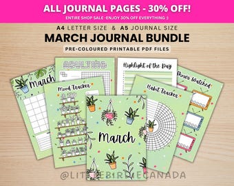 Mars Journal Bundle - Växter - UTSKRIVBARA Journalsidor - FÖRFÄRGADE Sidor - Marsplanerare - Marsagenda - Utskrivbar Planerare