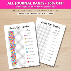 心拍数トラッカー - 印刷可能なジャーナルページ - 心拍数モニター - 心拍数ログ - エクササイズトラッカー - フィットネストラッカー - 健康トラッカー