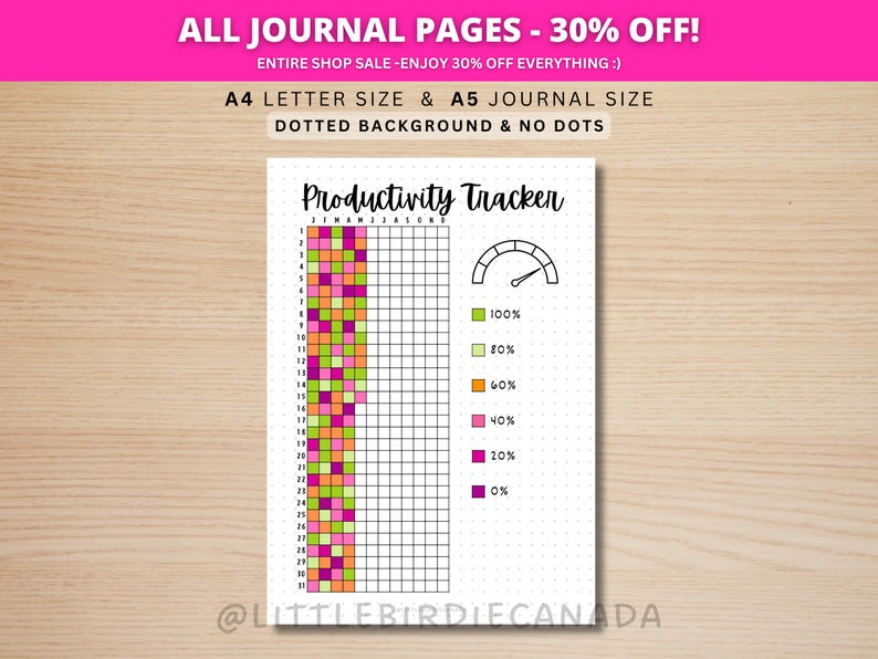 Productivity Tracker - PRINTABLE Journal Page - Productivity Planner Page - Track Productivity - Goal Tracker - Productivity Journal image 1