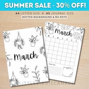 March Title Page - Plants - March Calendar - PRINTABLE Calendar - Journal Title Page and Calendar Set - March Cover Page