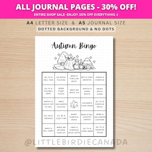 Juego de bingo de otoño - Página de diario IMPRIMIBLE - Juego de bingo de otoño - Actividades de otoño - Lista de deseos de otoño - Lista de tareas de otoño imagen 1