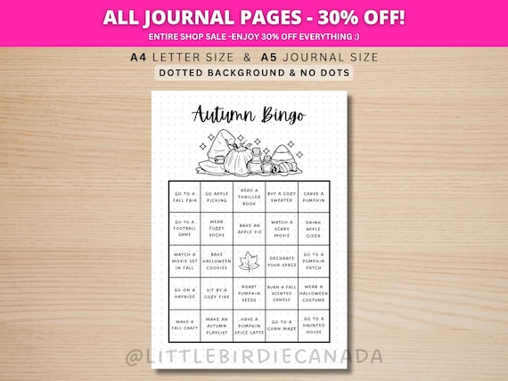 Autumn Bingo Game - PRINTABLE Journal Page - Fall Bingo Game - Fall Activities - Autumn Activities - Fall Bucket List - Fall To Do List