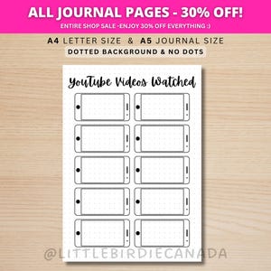 YouTube Tracker - PRINTABLE Journal Page - Planner Page - Monthly Tracker - YouTube Video Watching Tracker - Track YouTube Videos Watched image 1