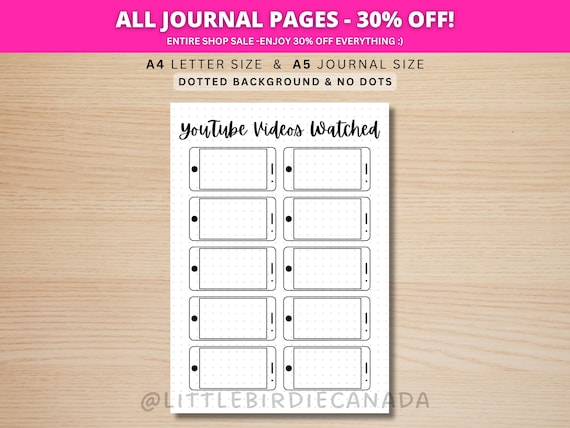 YouTube Tracker - PRINTABLE Journal Page - Planner Page - Monthly Tracker - YouTube Video Watching Tracker - Track YouTube Videos Watched