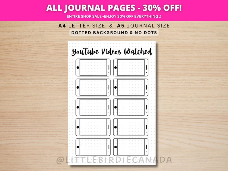 YouTube Tracker - PRINTABLE Journal Page - Planner Page - Monthly Tracker - YouTube Video Watching Tracker - Track YouTube Videos Watched image 1