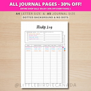 Registro di studio - Pagina del diario STAMPABILE - Diario dello studente - Pagina del pianificatore dello studente - Agenda dello studente - Monitoraggio dello studio - Monitoraggio dello studio - Guida allo studio