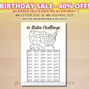 50 Staaten Challenge - DRUCKBARE Journal Seite - Planer Seite - Reise Challenge - USA Reise Checkliste - USA Karte - USA Challenge