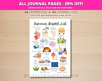 Summer Bucket List - Summer Activities - PRINTABLE Journal Page - Planner Page - Summer To Do List - Summer Activity List - Fun Summer List