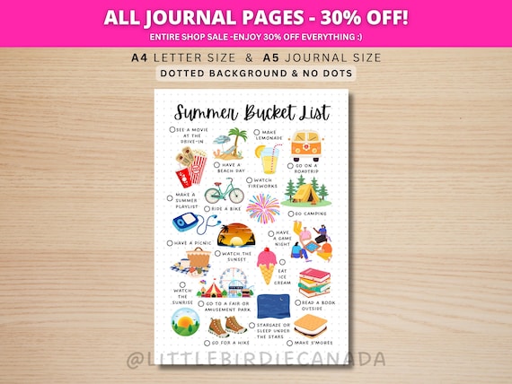 Summer Bucket List - Summer Activities - PRINTABLE Journal Page - Planner Page - Summer To Do List - Summer Activity List - Fun Summer List