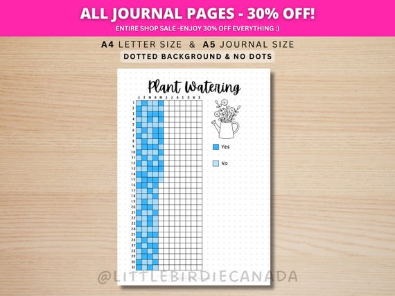 Plant Watering Tracker Yearly - PRINTABLE Journal Page - Planner Page - Garden Tracker - House Plant Water Tracker - Track Plant Watering