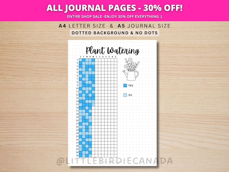 Plant Watering Tracker Yearly - PRINTABLE Journal Page - Planner Page - Garden Tracker - House Plant Water Tracker - Track Plant Watering image 1