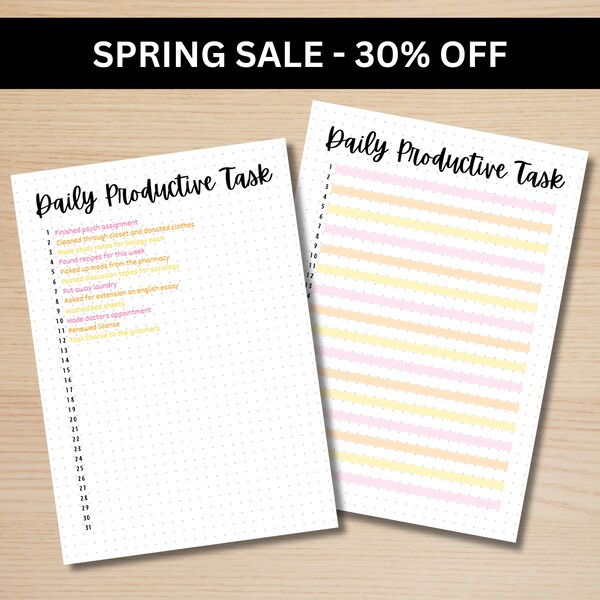 Daily Productive Task - A5 Journal Page - PRINTABLE Tracker - Productivity Tracker - Daily Planner - Daily Task - Daily Achievements Log