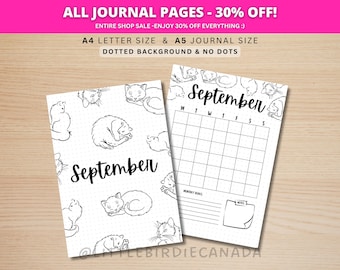 September Title Page - Cats - September Calendar - PRINTABLE Calendar - Journal Title Page and Calendar - Journal Cover Page