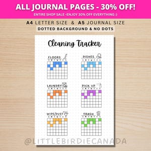 Śledzenie sprzątania - DRUKOWALNA strona dziennika - Lista sprzątania - Śledzenie obowiązków - Lista obowiązków - Lista rzeczy do zrobienia podczas sprzątania - Dziennik sprzątania