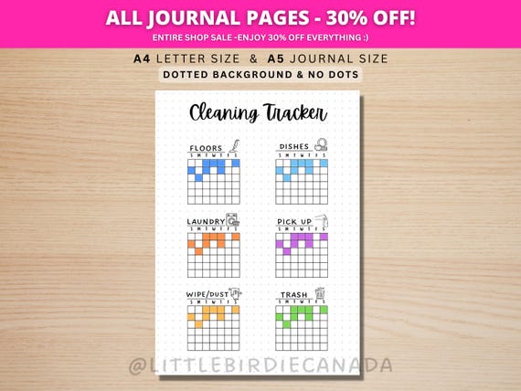Cleaning Tracker - PRINTABLE Journal Page - Cleaning List - Chores Tracker - Chores List - Cleaning To Do List - Cleaning Log