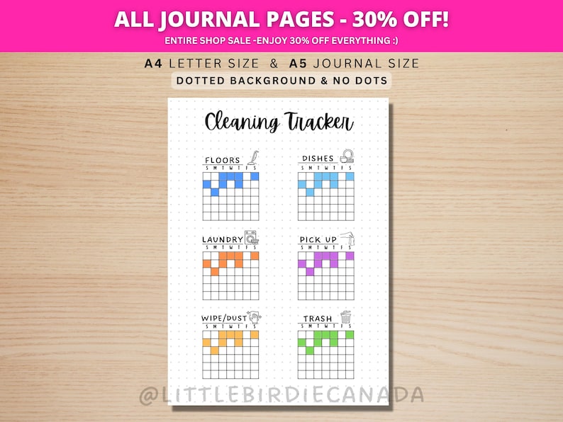 Cleaning Tracker - PRINTABLE Journal Page - Cleaning List - Chores Tracker - Chores List - Cleaning To Do List - Cleaning Log image 1