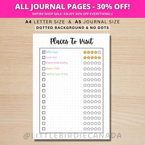 Places To Visit - PRINTABLE Journal Page - Planner Page - Travel List - Travel Tracker - Travel Log - Travel Checklist - Travel Itinerary