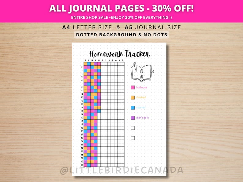 Huiswerktracker - AFDRUKBARE dagboekpagina - studentendagboek - studentenplannerpagina - studentenagenda - opdrachtentracker - huiswerk bijhouden afbeelding 1