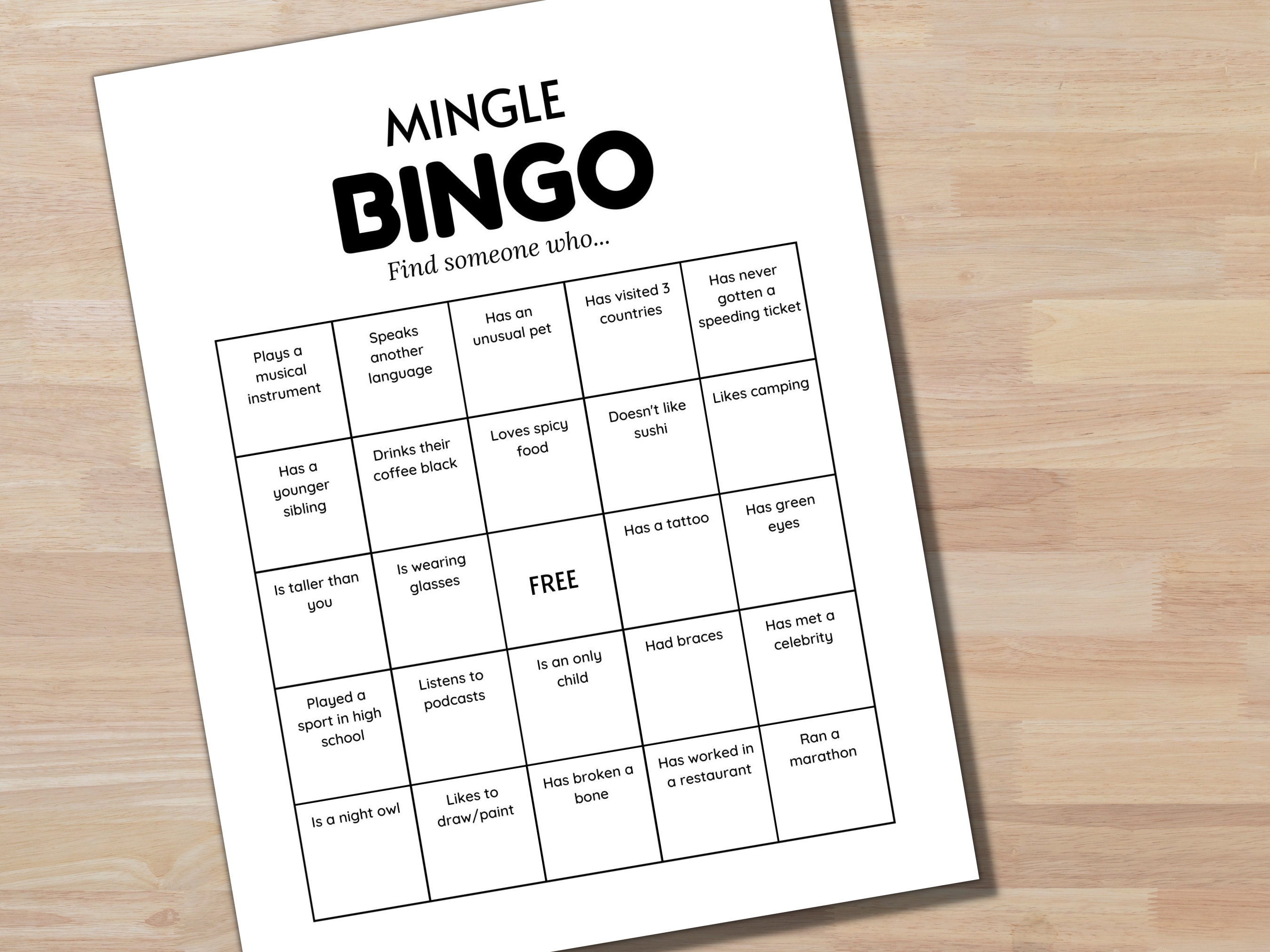 Mingle Bingo Networking Bingo Game Workplace Bingo Work Bingo - Etsy