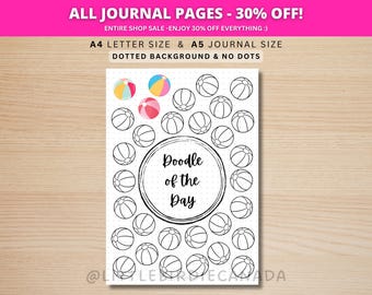 Beach Ball Doodle Of The Day - PRINTABLE Journal Page - Planner Page - Drawing Page - Drawing Journal Page - Doodle Challenge - Daily Doodle