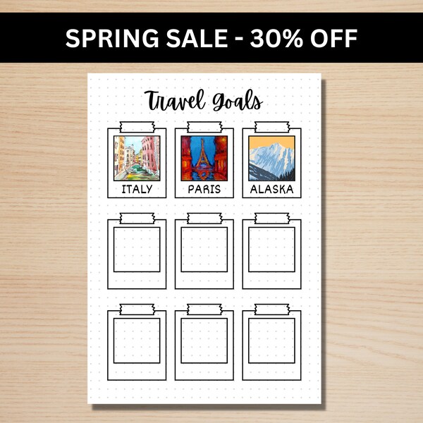 Travel Goals - A5 Journal Page - PRINTABLE Tracker - Travel List - Travel Tracker - Travel Bucket List - Travel Checklist - Travel Journal