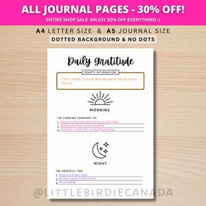 Daily Gratitude Journal - PRINTABLE Gratitude Journal Page - Planner Page - Wellness Journal Page - Mental Health Journal - Daily Tracker image 1