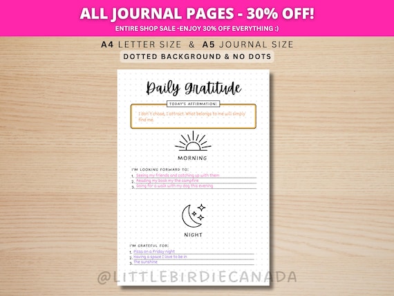 Daily Gratitude Journal - PRINTABLE Gratitude Journal Page - Planner Page - Wellness Journal Page - Mental Health Journal - Daily Tracker