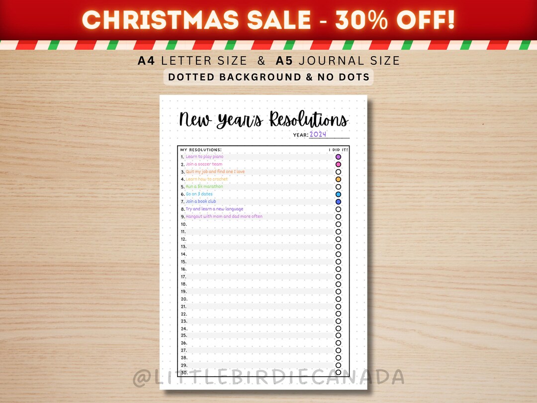 New Years Resolutions - PRINTABLE Journal Page - Yearly Goal Planner ...