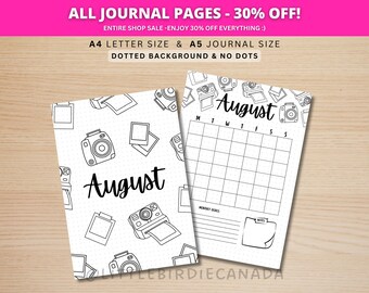 August Title Page - Polaroid - August Calendar - PRINTABLE Calendar - Journal Title Page and Calendar Set - Journal Cover Page