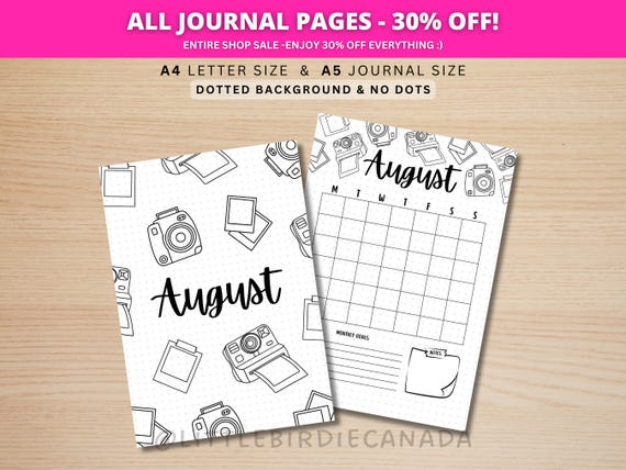August Title Page - Polaroid - August Calendar - PRINTABLE Calendar - Journal Title Page and Calendar Set - Journal Cover Page