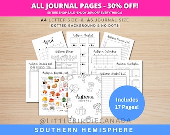 Autumn Journal Bundle SOUTHERN HEMISPHERE - PRINTABLE Autumn Planner - 17 Journal Pages - Fall Journal - Fall Bucket List - Fall Activities